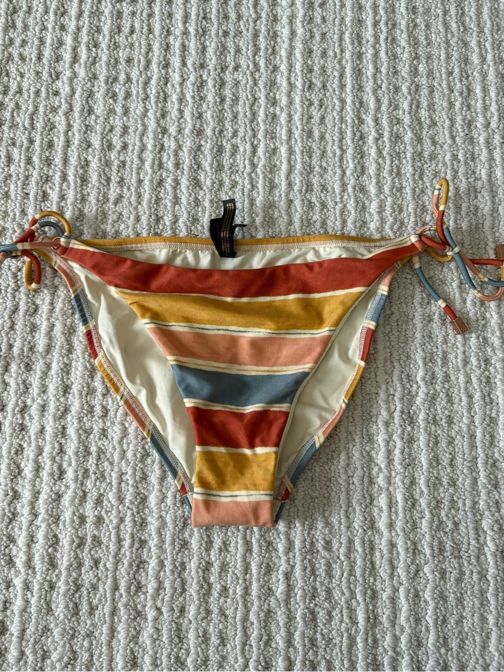 Vix -  Striped Tie-Side Bikini Bottom in Rust, Mustard, Blue